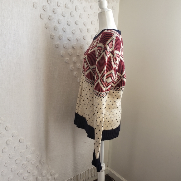 Winter Jaquard Red Blue and Cream Sweater - Picture 4 of 12